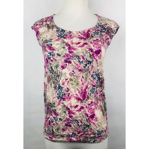Ann Taylor Petite Blouse XS P Purple Blue Floral